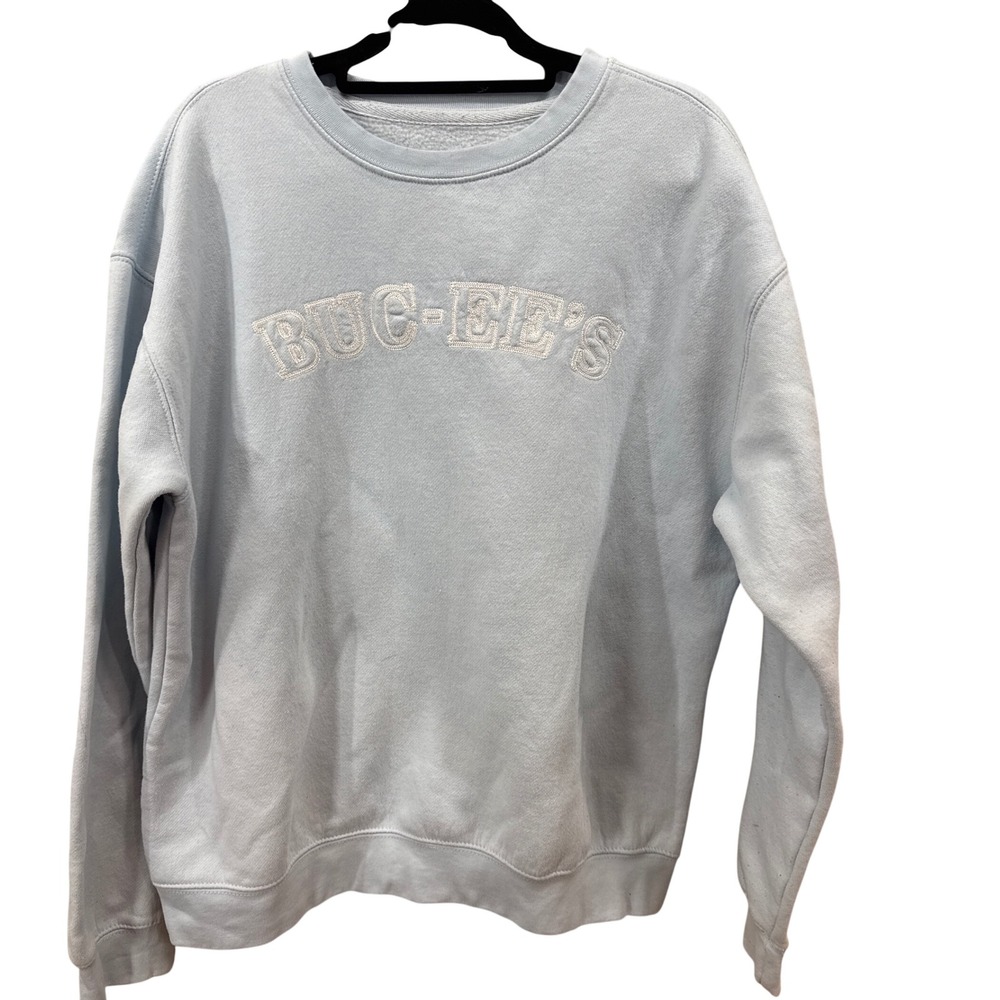 Buc-ee's Womens Light Blue Tonal Embroidered Logo Crewneck Sweatshirt Size M